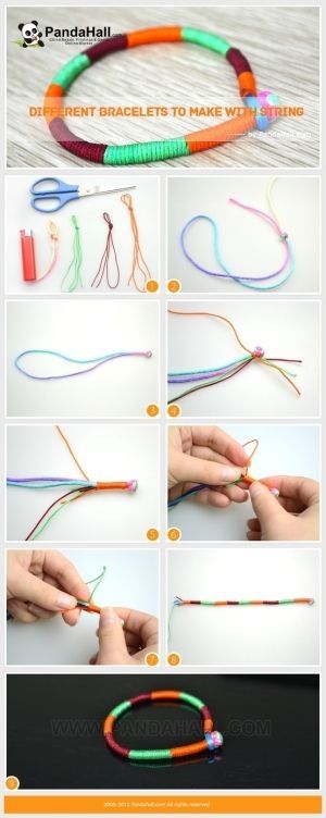 How to make cool bracelets with string-Really easy friendship bracelet patterns by jan Diy Bracelets With String, Diy Bracelets Easy, Red String Bracelet, Bracelet Crafts, Jewelry Crafts, Handmade Jewelry, Wrap Bracelet, Jewelry Ideas, Friendship Bracelet Patterns Easy