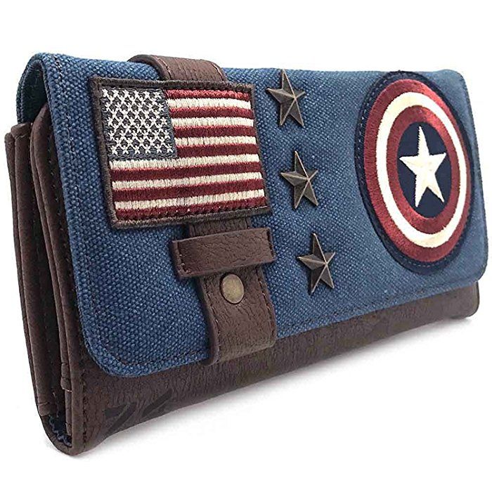 Amazon Com Loungefly X Marvel Captain America Canvas Tri Fold Wallet Clothing Marvel Backpack Marvel Jewelry Marvel Clothes