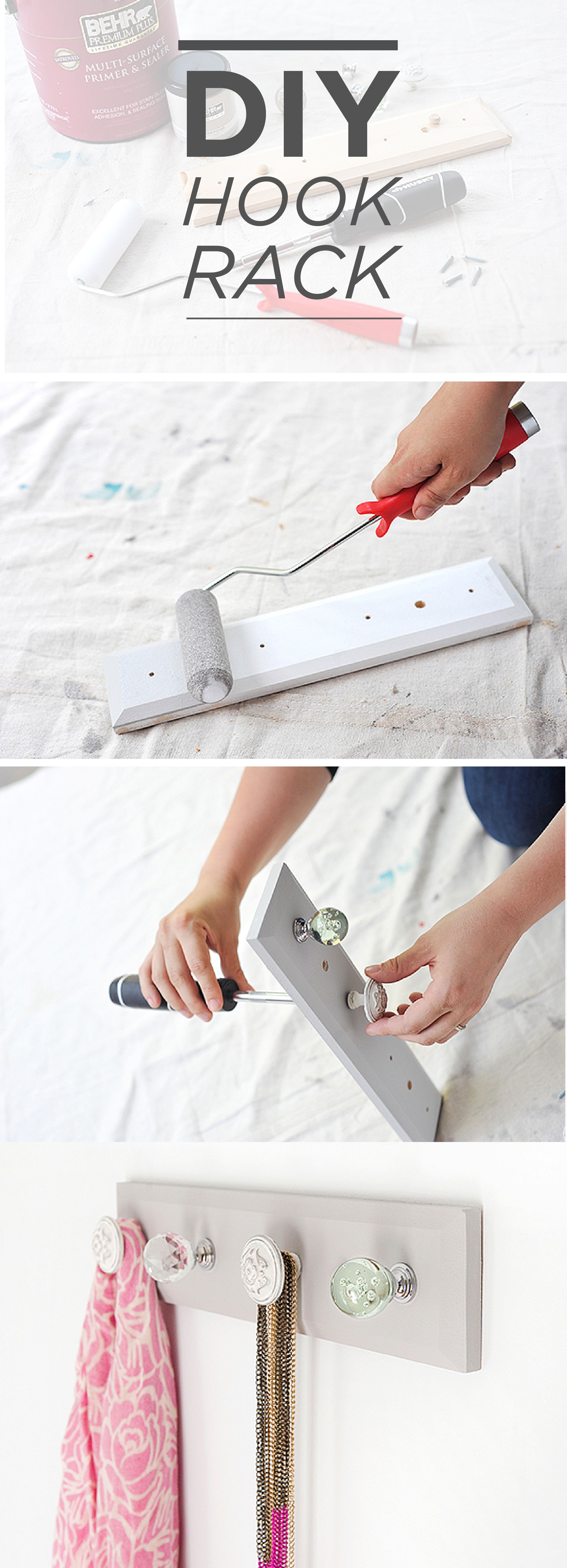 This DIY hook rack is perfect for adding to your entryway, mudroom, or even laundry room! Not only does it help keep everything organized, but when finished with BEHR paint in Serene Journey, it’s stylish too. Creative Arts And Crafts, Arts And Crafts Projects, Home Projects, Fun Crafts, Nursery Diy Projects, Crafts Hacks, Hacks Diy, Creative Decor, Diy Projects To Try