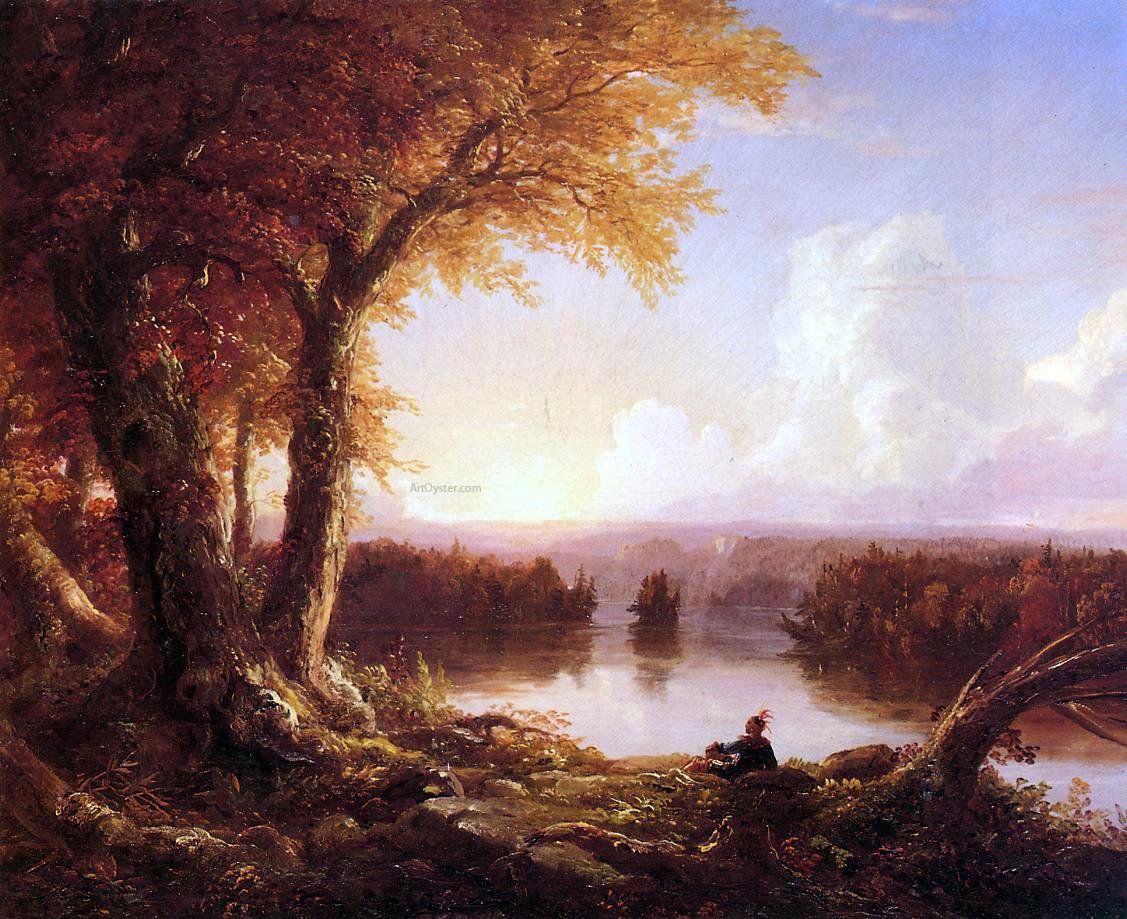 Solitude nice landscape /& old trees stream 36/" Large Oil painting Thomas Moran