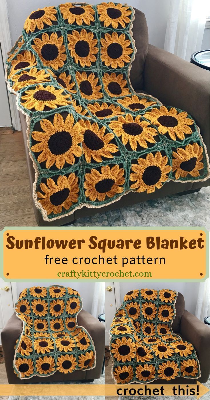 Sunflower Square Blanket Crochet Pattern - Crafty Kitty Crochet
