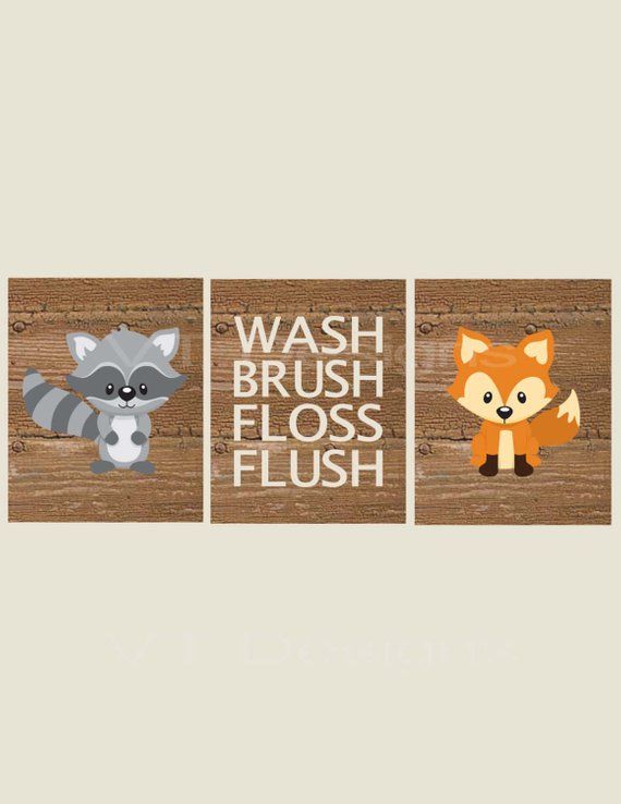 Woodland Bathroom Art Kids Decor Forest Animals Bathroom Decor