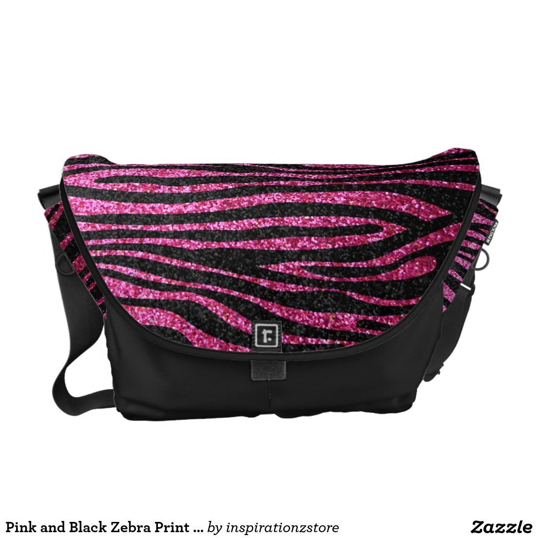 Pink and Black Zebra Print bling (faux glitter) Messenger Bags,Artwork