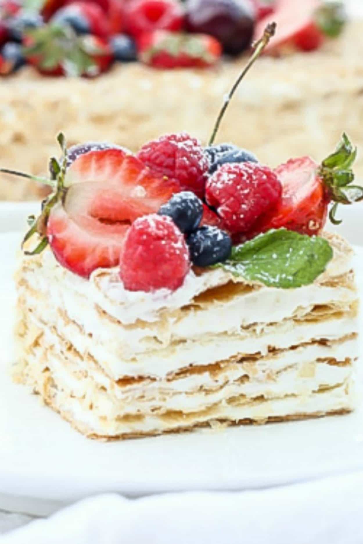 Layered Pastry Cake with Fruits Napoleon cake, Fruit Layered Pastry Cake with Fruits Napoleon cake, Fruit