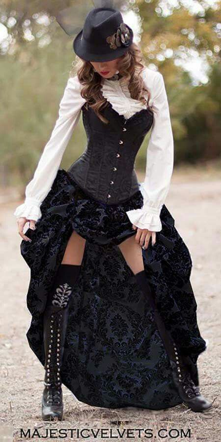 2pc Steampunk Corset W Black Black Damask Bustle Skirt 92 50 Includes S H Http Majesticvelvets Com 2pcvistblbld Html Bustle Ropa Steampunk Ropa Gótica Ropa