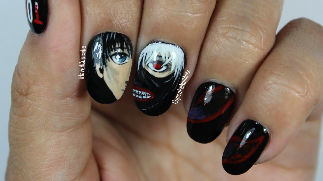 Tokyo Ghoul Nails - Anime Nail Art - YouTube.