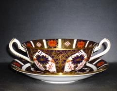 Royal Crown Derby Old Imari # 1128 Cream Soup Bowl and Saucer