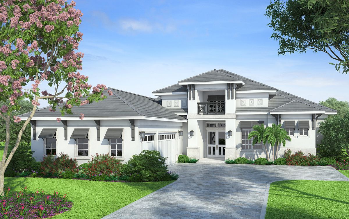 Striking Florida House Plan with Tray Ceilings and Great Outdoor Living - 86018BS | Architectural Designs - House Plans Florida House Plans, Florida Home, South Florida, Coastal Contemporary, Contemporary House Plans, Naples, Coastal Homes Plans, Mediterranean Decor, Mediterranean Architecture