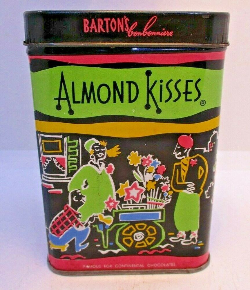 1950 S Barton S Almond Kisses Candy Tin Parisian Street Graphics