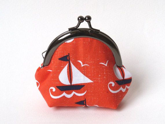 gift for a sailor Sailboat coin purse red whit and blue cotton sailing boat purse nautical gift boat print gifts for her earphone case