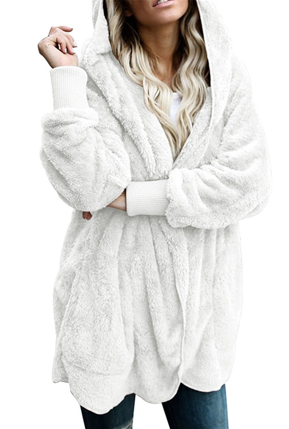 Midress Womens Ladies Loose Tops Coats Fashion Winter Fuzzy Fleece Hoodie Warm Coat Casual Long Cardigan Outwear