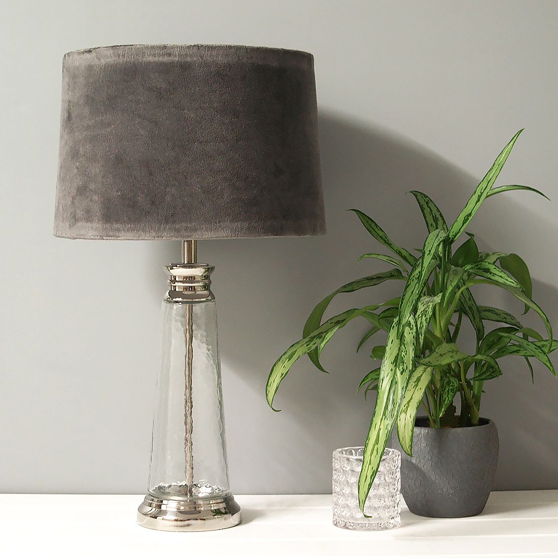 Textured Silver Grey Velvet Lampshade Lightshade
