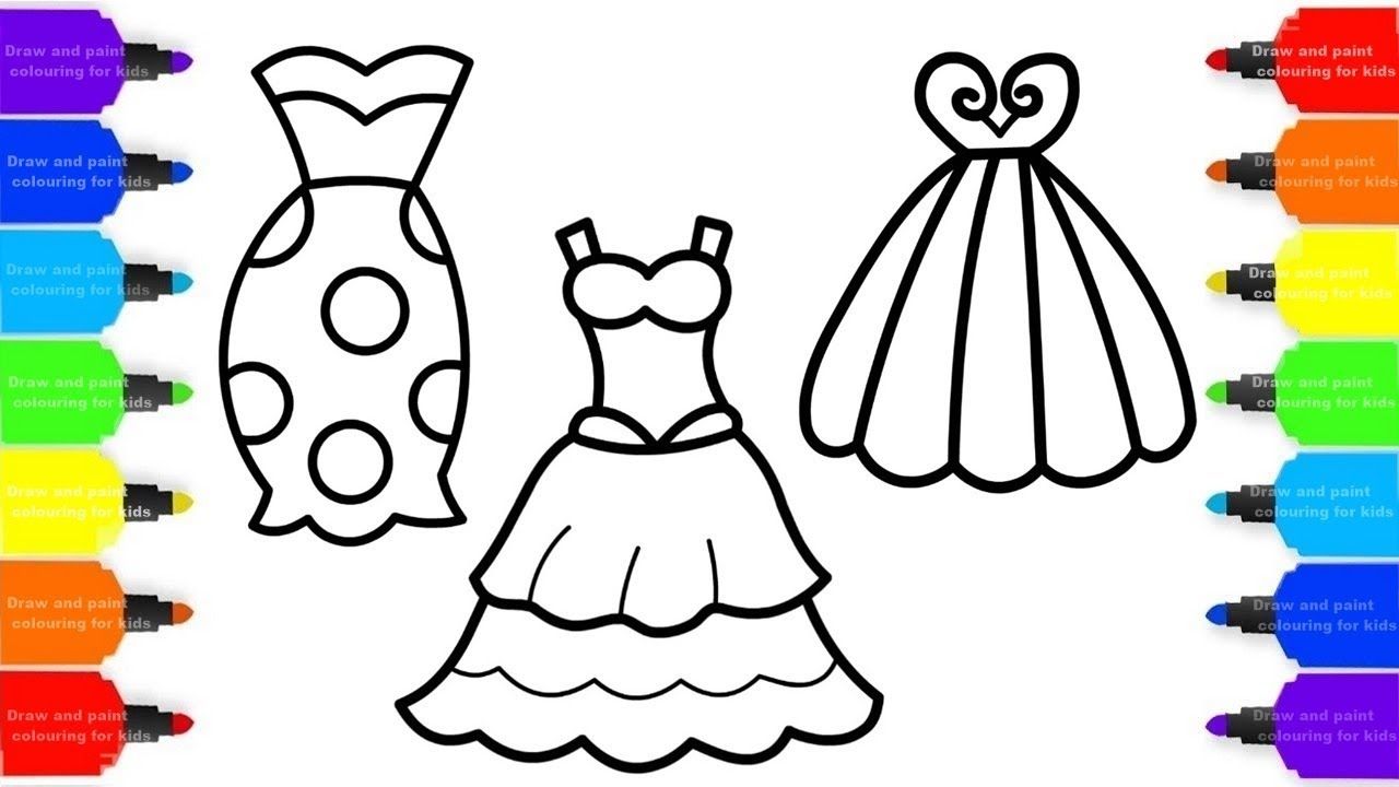 How to Draw Dresses To Girl Colorful for Kids , Coloring
