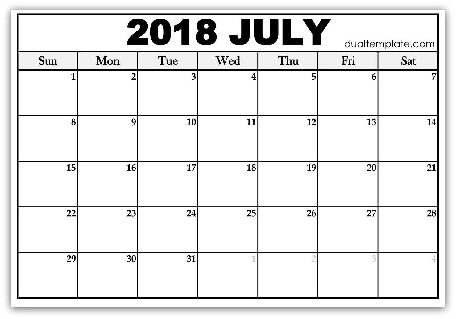 2018 july calendar printable