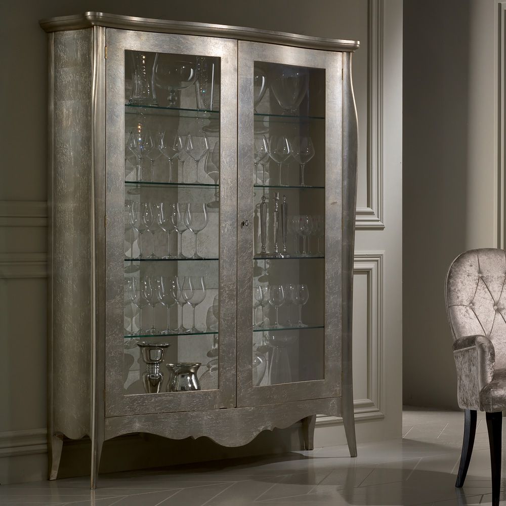 Luxury Champagne Leaf Double Door Display Cabinet Ancient - Double Glass Door Display Cabinet Luxury Champagne Leaf Double Door Display Cabinet Ancient - Double Glass Door Display Cabinet