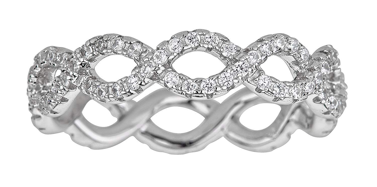 Blue Apple Co Half Eternity Infinity Twisted Band Ring Round Cubic Zirconia 925 Sterling Silver