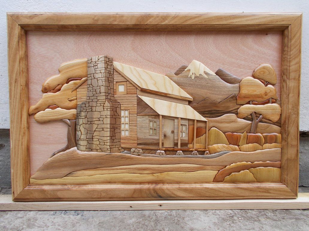wood cabin intarsia Intarsia wood, Intarsia patterns, Intarsia