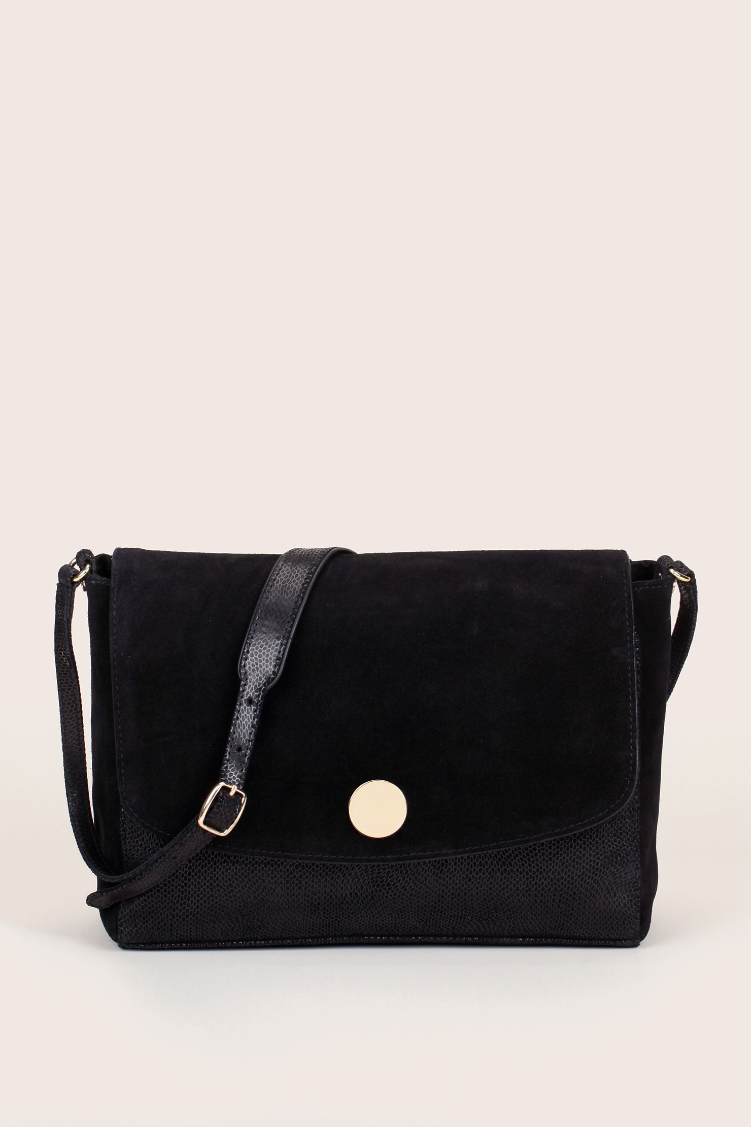 Besace cuir suède/reptile noir Ambre - Petite Mendigote (avec