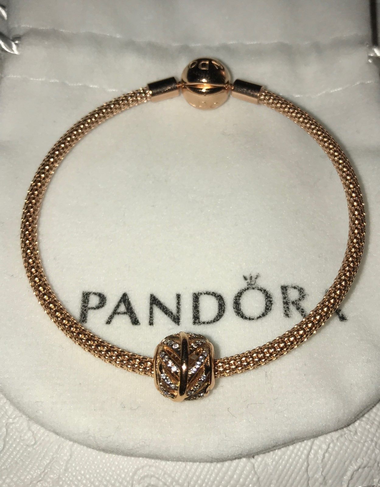 Pandora Moments Mesh Bracelet w/Charm Rose Gold Size 6.7 New ... Pandora Moments Mesh Bracelet w/Charm Rose Gold Size 6.7 New ...
