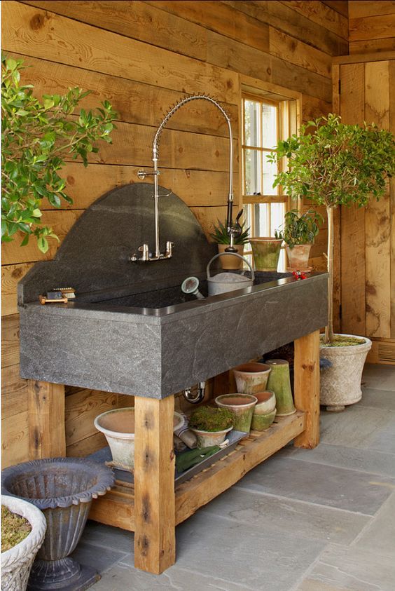 Let's design a dream house together- my dream bonus space! - The Enchanted Home Greenhouse Shed, Greenhouse Gardening, Container Gardening, Shed Organization, Shed Storage, Storage Ideas, Diy Storage, Garden Sink, Garden Room