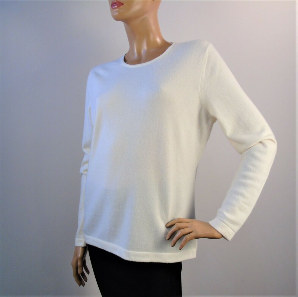 Pure Collection Cashmere Sweater White Crew Neck Long Sleeve Pure Collection Cashmere Sweater White Crew Neck Long Sleeve