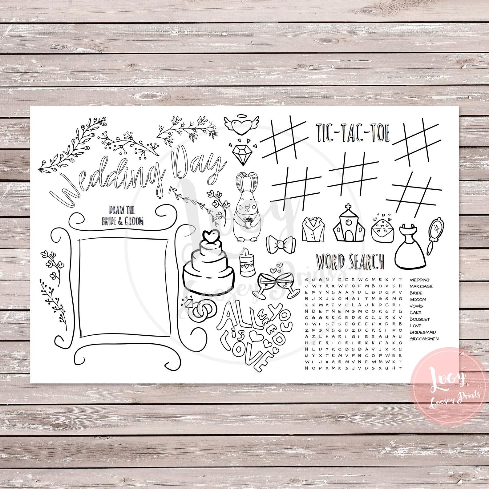 Wedding Day Kids Activity Placemat Instant Download Children Etsy