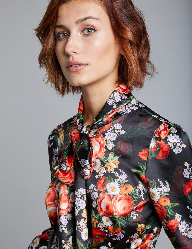 Floral shirt women, Silk blouse outfit, Pretty blouses