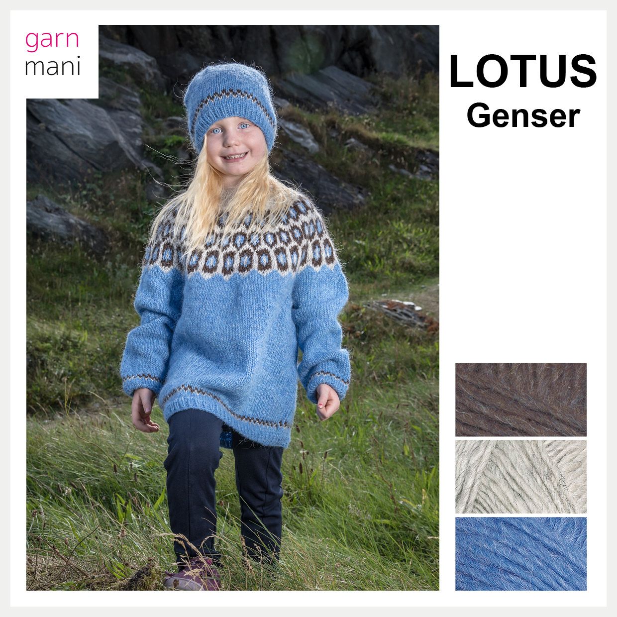Genserne Lote, Lotta og Lotus har samme mønsterrapport og blir fort familiens favoritter. Lotus er en rett barnegenser med tilhørende lue med ribb. Mønsteret passer like godt til begge kjønn og kan strikkes i uendelig mange fargekombinasjoner. Lotus er en av modellene i boken Strikkesaga som kommer i bokhandelen høsten 2018 og er designet av Tove Richter. Genseren er strikket i Lettlopi. Denne flotte genseren er designet kun for salg hos Garnmani.no og i strikkeboken Strikkesaga. Oppskriften f Lotus, Heathers, Winter Hats, Crochet Hats, Ull, Knitting, Design, Fashion, Threading