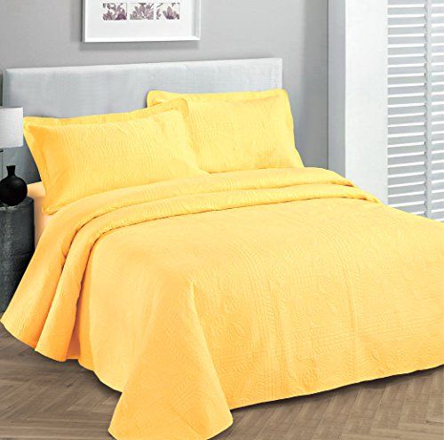 Fancy Collection 3pc Luxury Bedspread Coverlet Embossed Bed Cover Solid Yellow New Over Size 100 X106 Full Que Spreads Bedspreads Sheets Bedspread Coverlet Embossed Bed, Yellow California King Bedspread