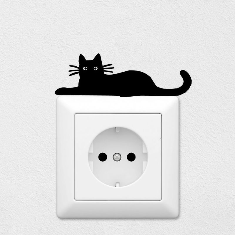 BedroomHome Decor Decal 2.4x3 Black Cat Laying on Light Switch with Hanging Tail
