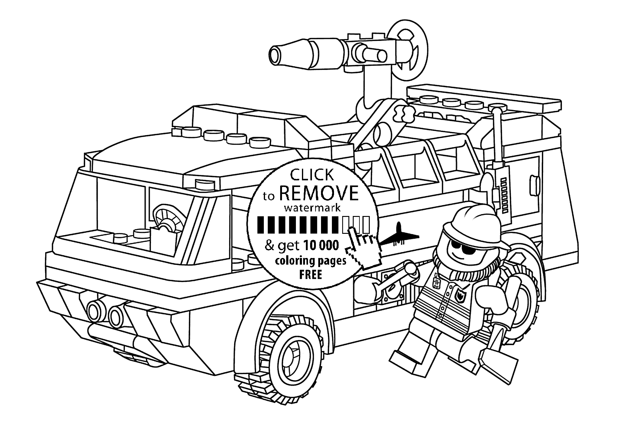 Lego Firetruck With Fireman Coloring Page For Kids Printable Free Duplo