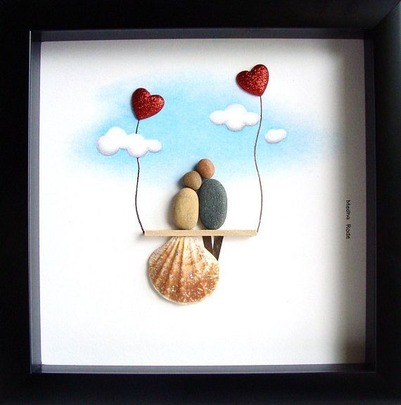 Wedding Art- Pebble Art- Unique Wedding Gift- Personalized Wedding Gift- Pebble art couple on a swing- Engagement Anniversary Christmas