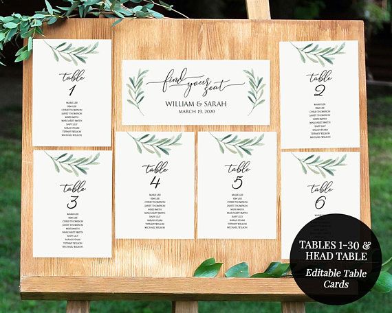 greenery seating chart printable seating cards 5x7 table card wedding table assignments template
