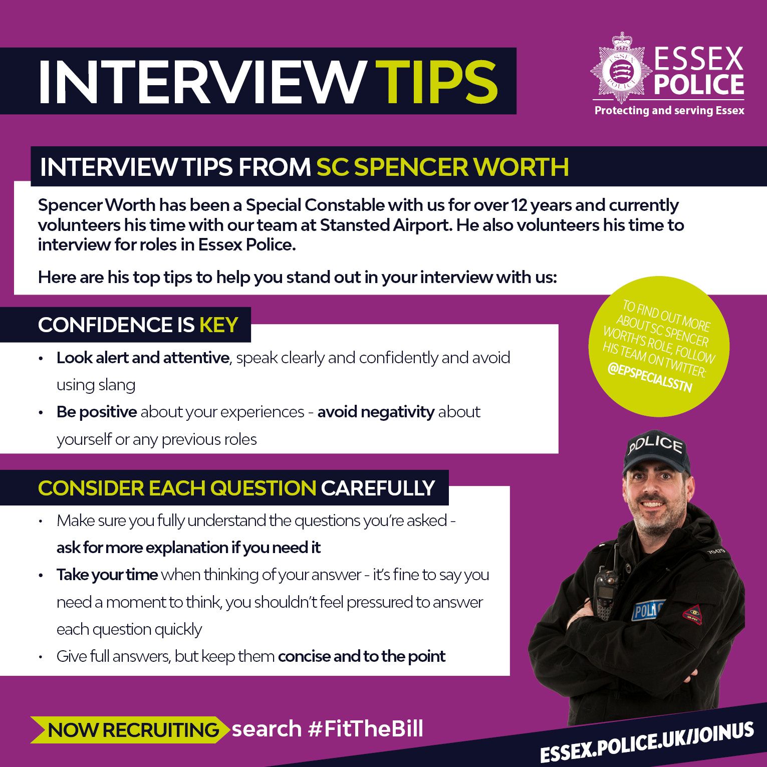 Spencer Has Been A Special Constable With Us For Over 12 Years And Currently Volunteers His Time With Our Team A Essex Police Police Recruitment Interview Tips