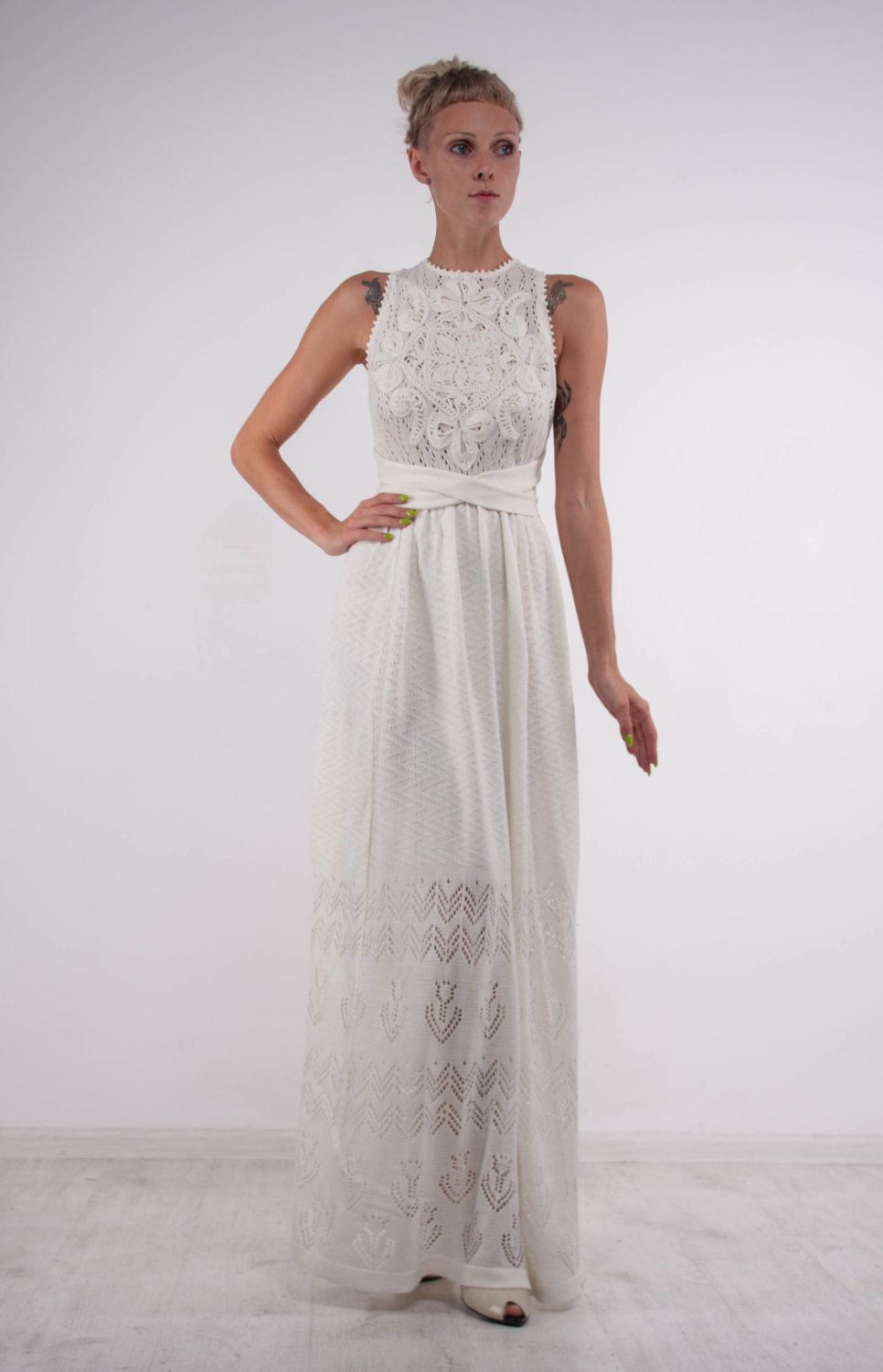 Crochet white dress KNIT wedding maxi Dress openback viscose Dress ...