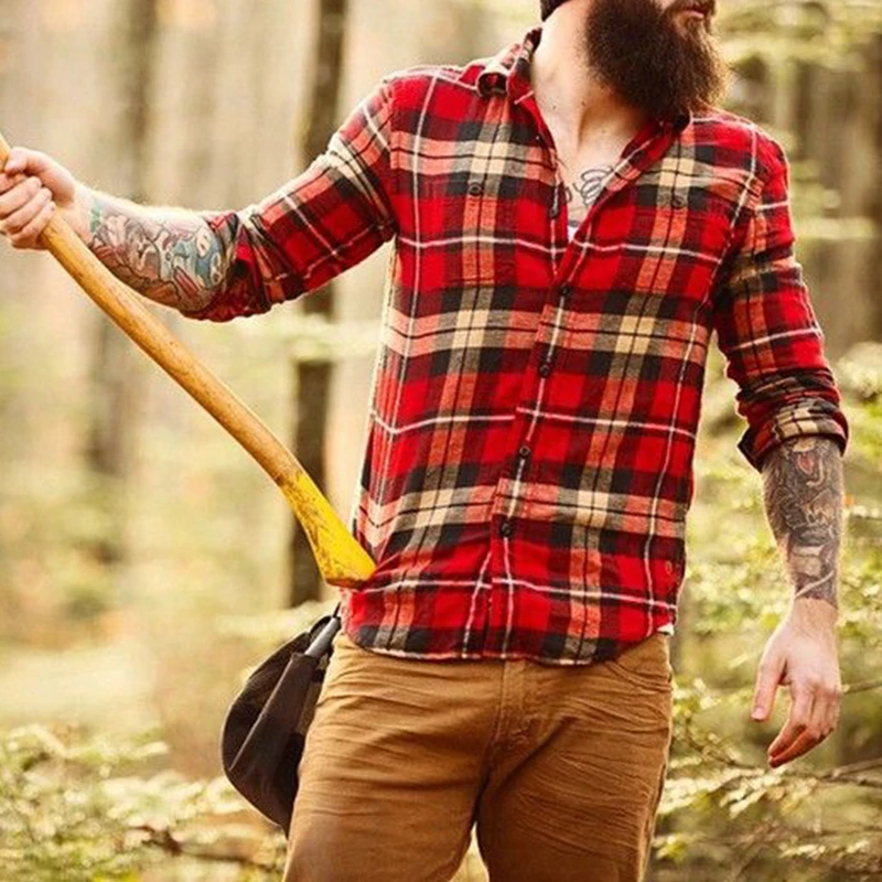 Men Classic Plaid Lapel Shirt Weekender Outfit Mens Fashion Rugged Lumberjack Style Lumberjack Men