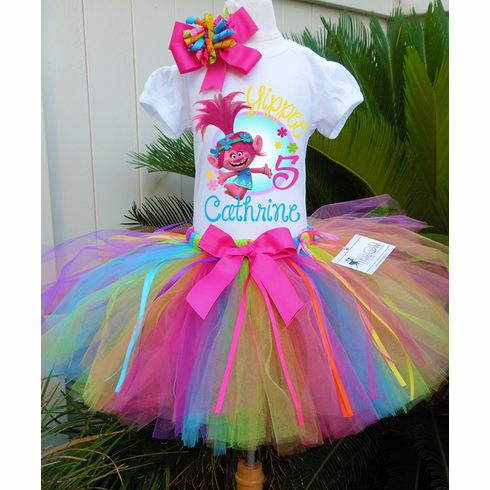 Trolls Girl Personalized Birthday Tutu Outfit Party Set Dress Gift Poppy