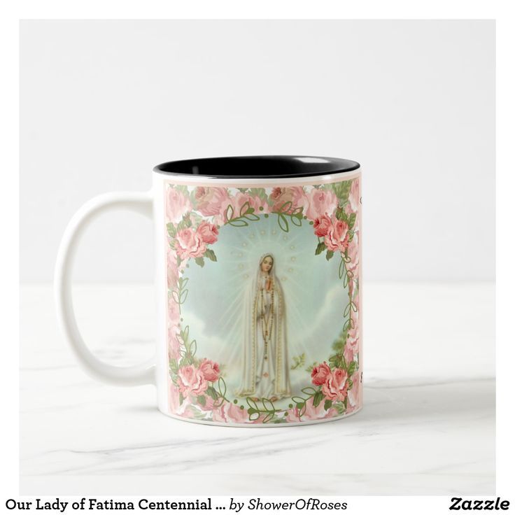 Our Lady of Fatima Centennial Anniversary Two-Tone Coffee Mug #fatima #catholic #traditionalcatholic #catholicgifts #blessed Catholic Store, Catholic Gifts, Vintage Roses, Vintage Pink, Tea Mugs, Coffee Mugs, Rich Color, Color Pop, Color Black