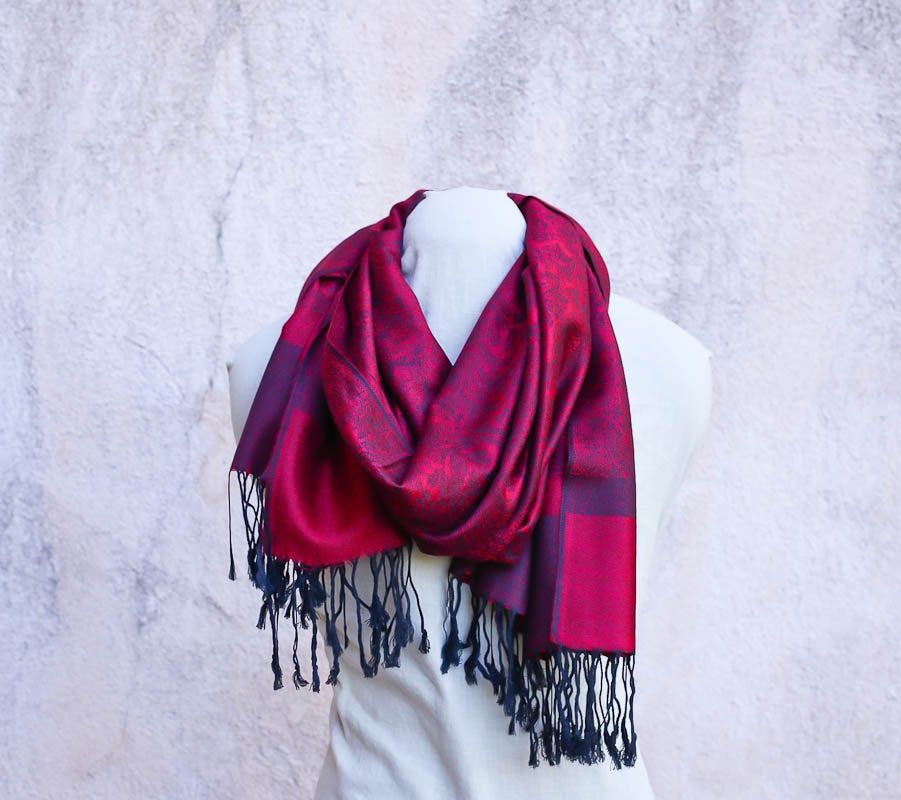 Beautiful Pashmina Scarf Wrap Bold Floral White Navy Red Green Shawl Cover Up