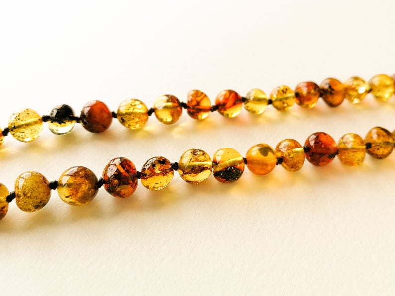 Natural Baltic amber multicolor round beads necklace genuine mix color rondelle nuggets shape details jewelry large size summer statement
