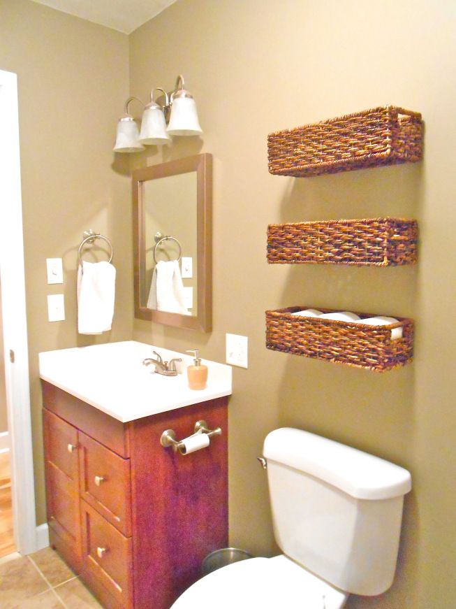 Mounted Wicker Baskets Pinteres Bathroom Baskets Three Nailed To The Wall Through Wicker