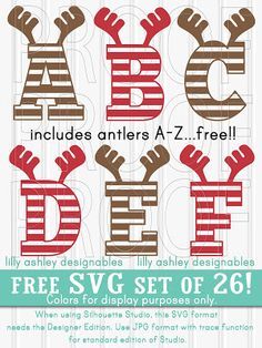Make it Create by LillyAshley...Freebie Downloads: FREE Antler SVG Set of 26!! Christmas Alphabet, Christmas Vinyl, Silhouette Christmas, Free Christmas, Christmas Projects, Christmas Svg Files Free, Christmas Promo, Christmas Monogram, Christmas Printables