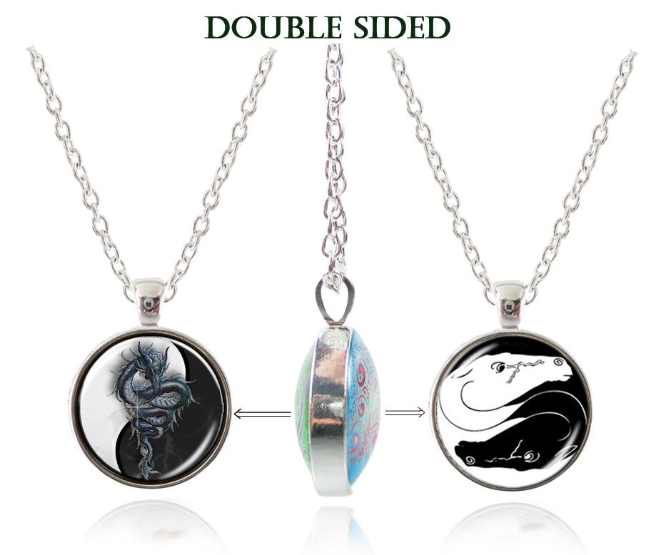 Mens necklace Yin Yang Pendant Tree Of Life Necklace Logo Magic Sign Glass Pendant Necklace.