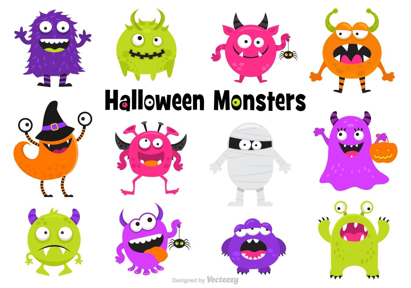 Cute Scary Halloween Monsters Vector Set | Halloween monster, Scary