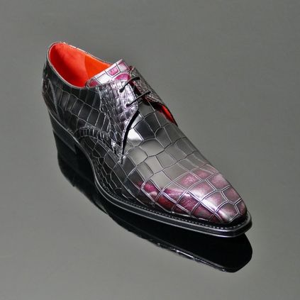 Moon Flash Two Eye Gibson In Violet Bordo Printed Croc Also Available In Blue Croc Keithmoon Thewho Dress Shoes Men Goodyear Welted Shoes Gothic Shoes