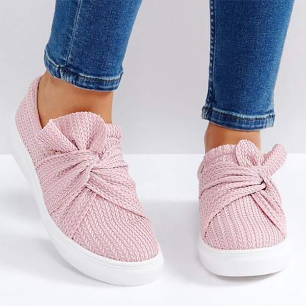 Womens Flats Slip On Casual Bow Knotted Trainers Skater Ladies Pumps Shoes Size
