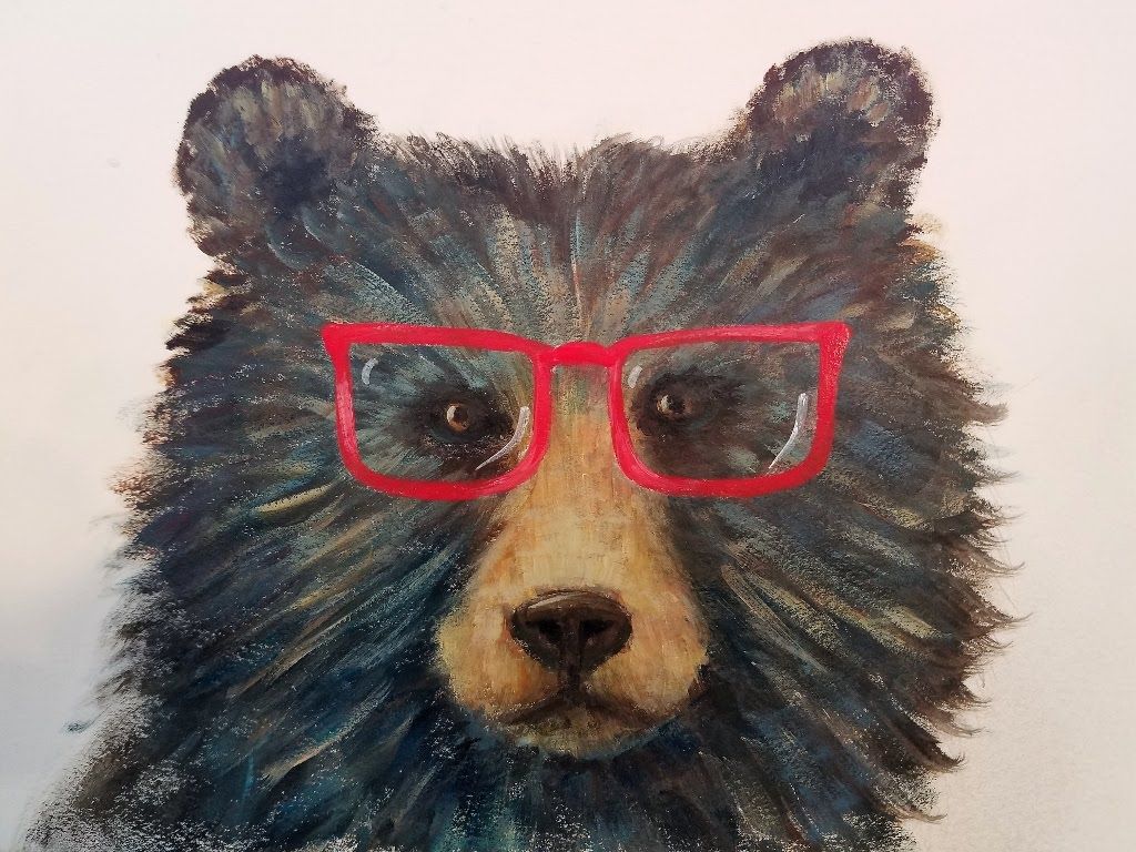 Hipster Grizzly Bear with Glasses Acrylic Painting ... Hipster Grizzly Bear with Glasses Acrylic Painting ...