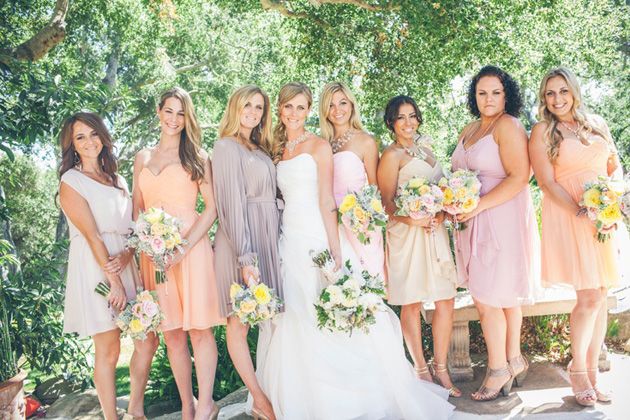 Tricia Fountaine Bridesmaids In Peach Dresses Event Bridesmaids Dresses In Shades Of Soft Pink Peach And Mauve