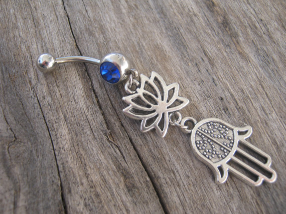 Lotus Flower Belly Button Ring Om Lotus Belly Ring Buddhist Body Jewelry Buddhist Om Belly Piercing Yoga Inspired