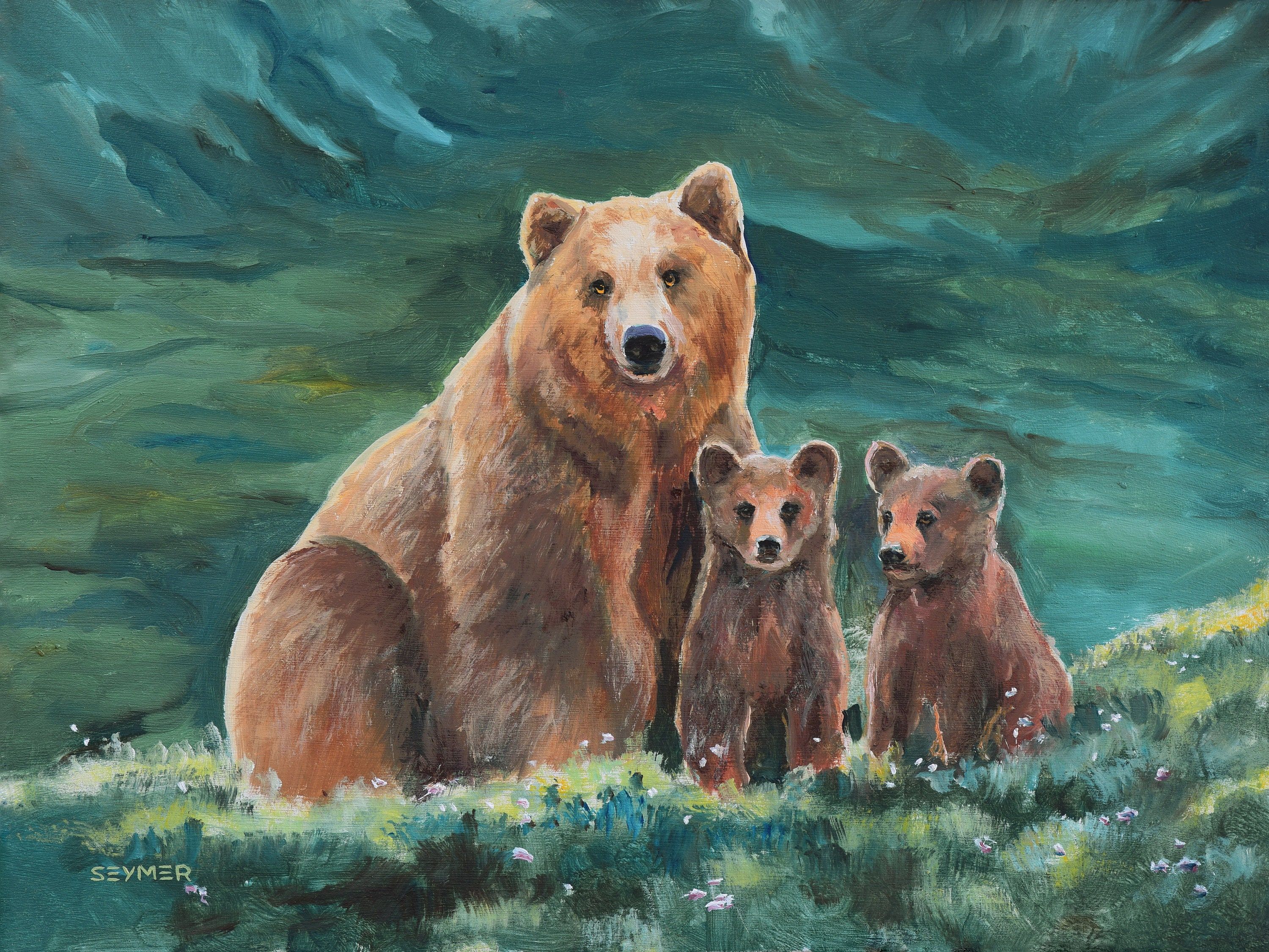 Bear Oil Painting ORIGINAL Grizzly Bear Paintings Baby Room Decor